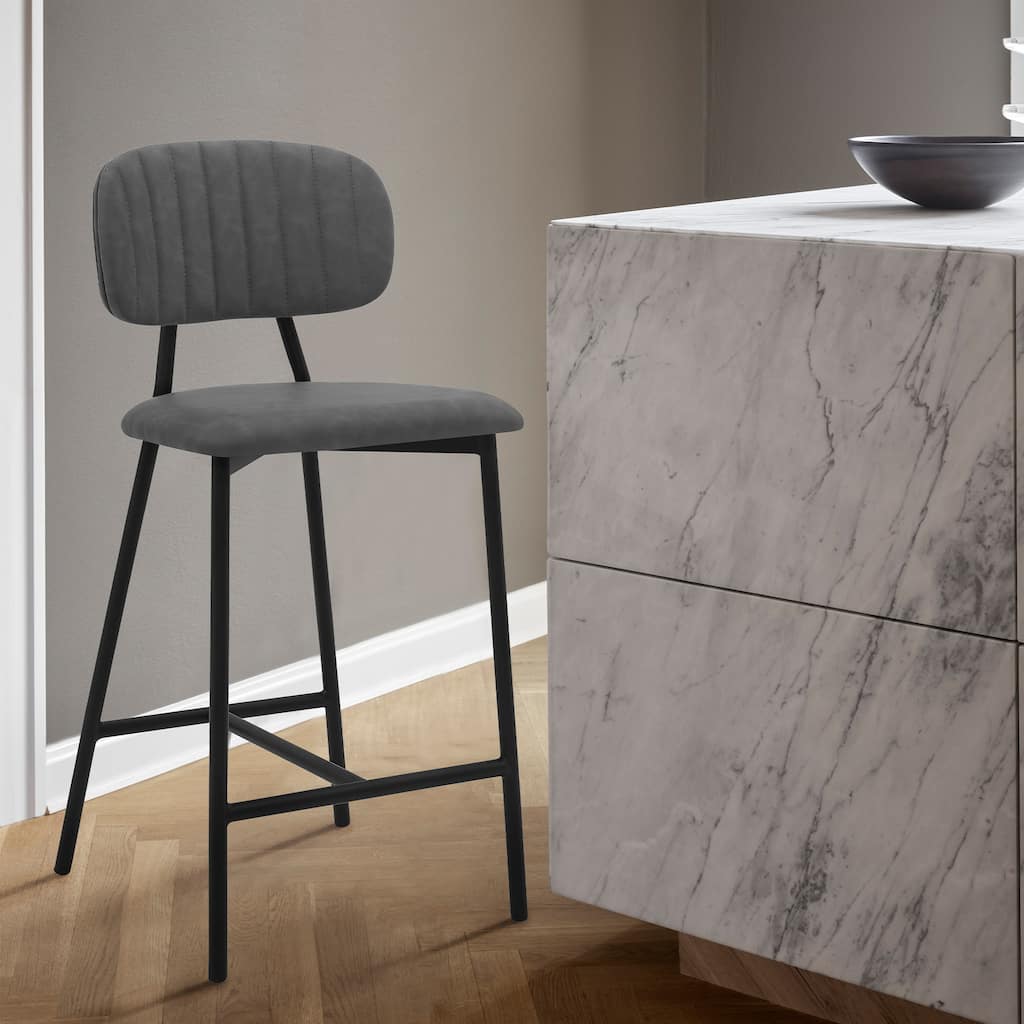 Rococo Faux Leather and Metal Upholstered Counter Height Bar Stool