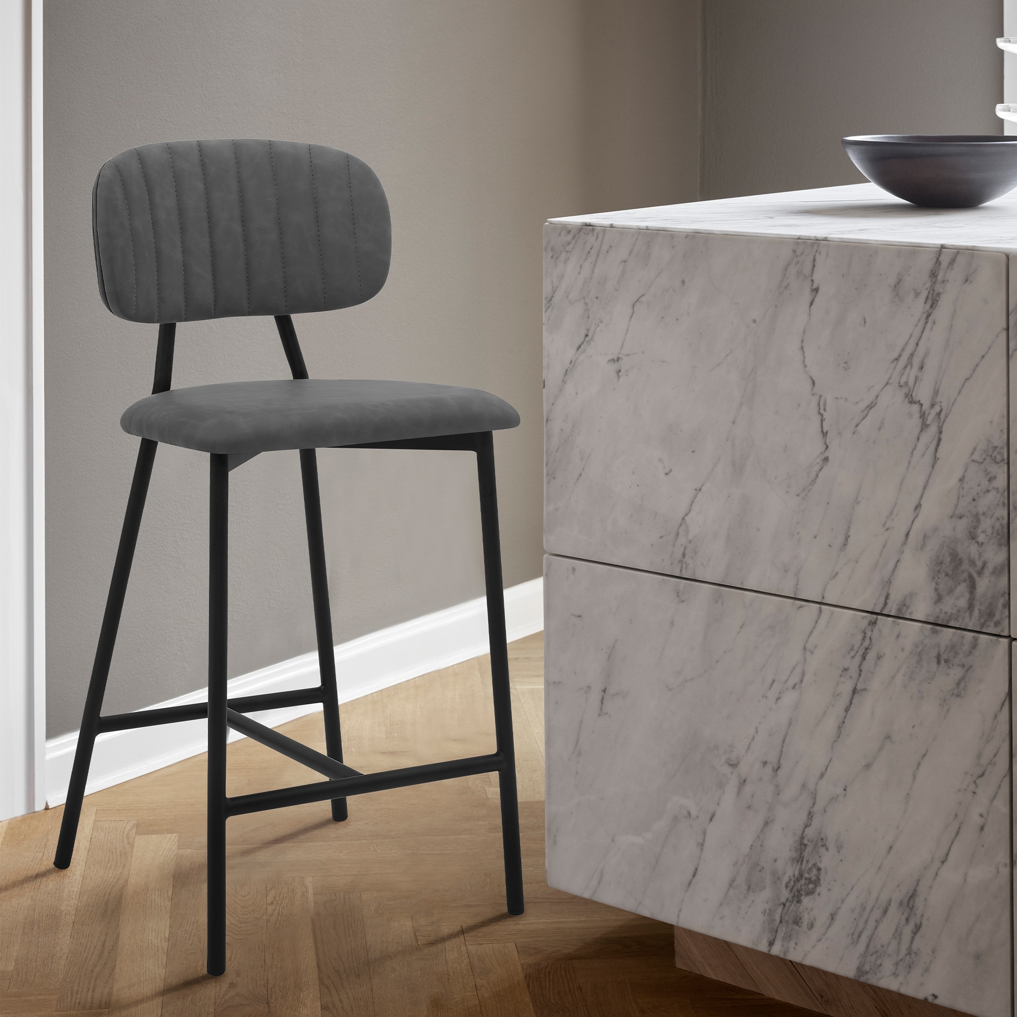 Rococo Counter Height Chair, Upholstered Bar Stool with Black Metal Frame
