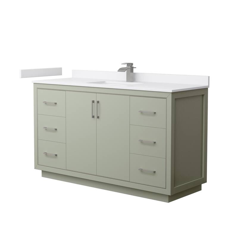 Wyndham Collection WCF1111-60S-VCA-MXX Icon 60" Free Standing Single - Light Green / White Cultured Marble Top / Brushed - Painted