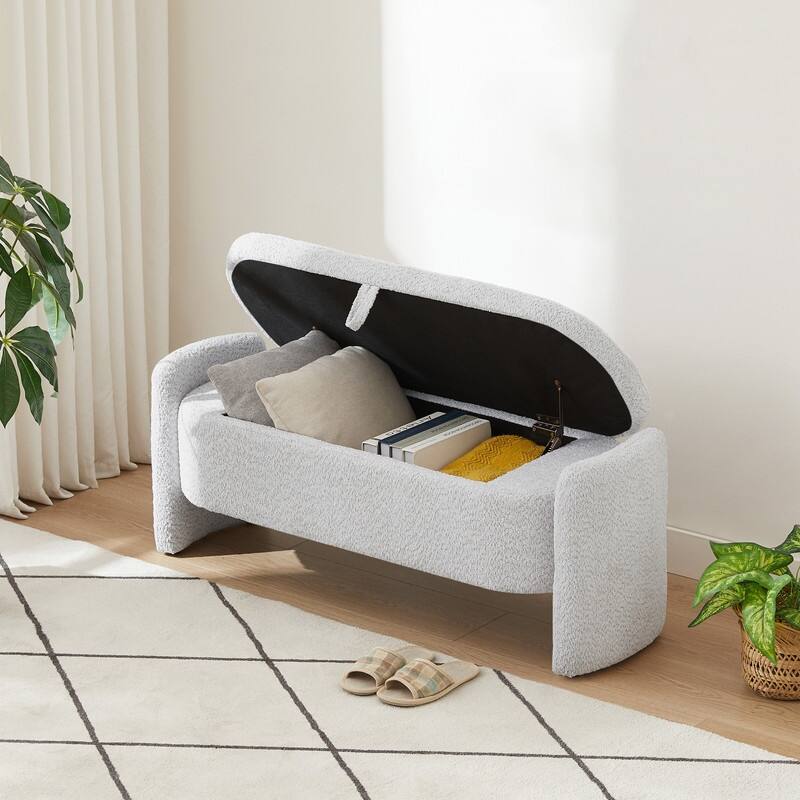 Modern Fleece Fabric Storage Bench with Filp-up Storage for the Living Room & Bedroom,4 Colors - Grey