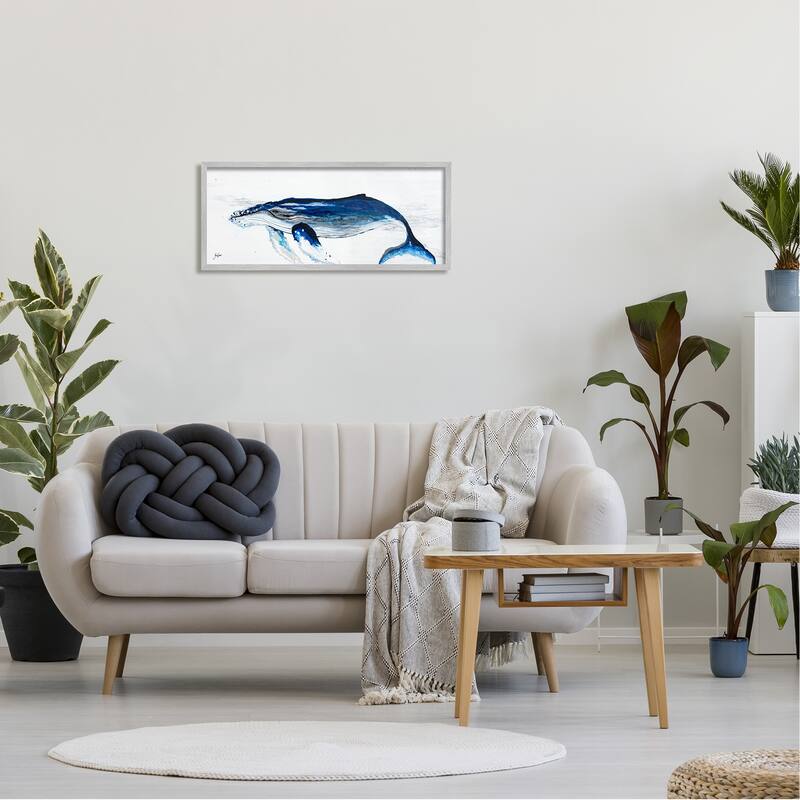 Stupell Vivid Blue Whale Swimming Marine Animal Sea Life Framed Wall Art, Design by Stacy Gresell