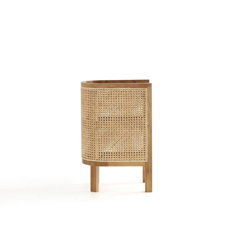 Manhattan Comfort Versailles End Table in Black and Natural Cane
