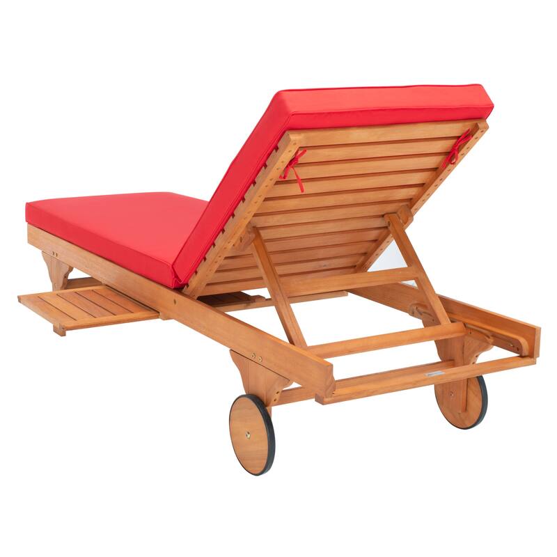 SAFAVIEH Outdoor Aubrie Adjustable Chaise Lounge Chair with Wheel.