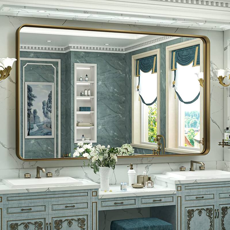 TETOTE Modern Metal Frame Wall Mounted Hanging Bathroom Vanity Mirror