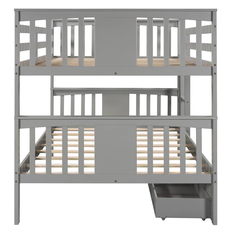 Full over Full Bunk Bed with Under-Bed Drawers and Ladder for Bedroom, Guest Room Furniture