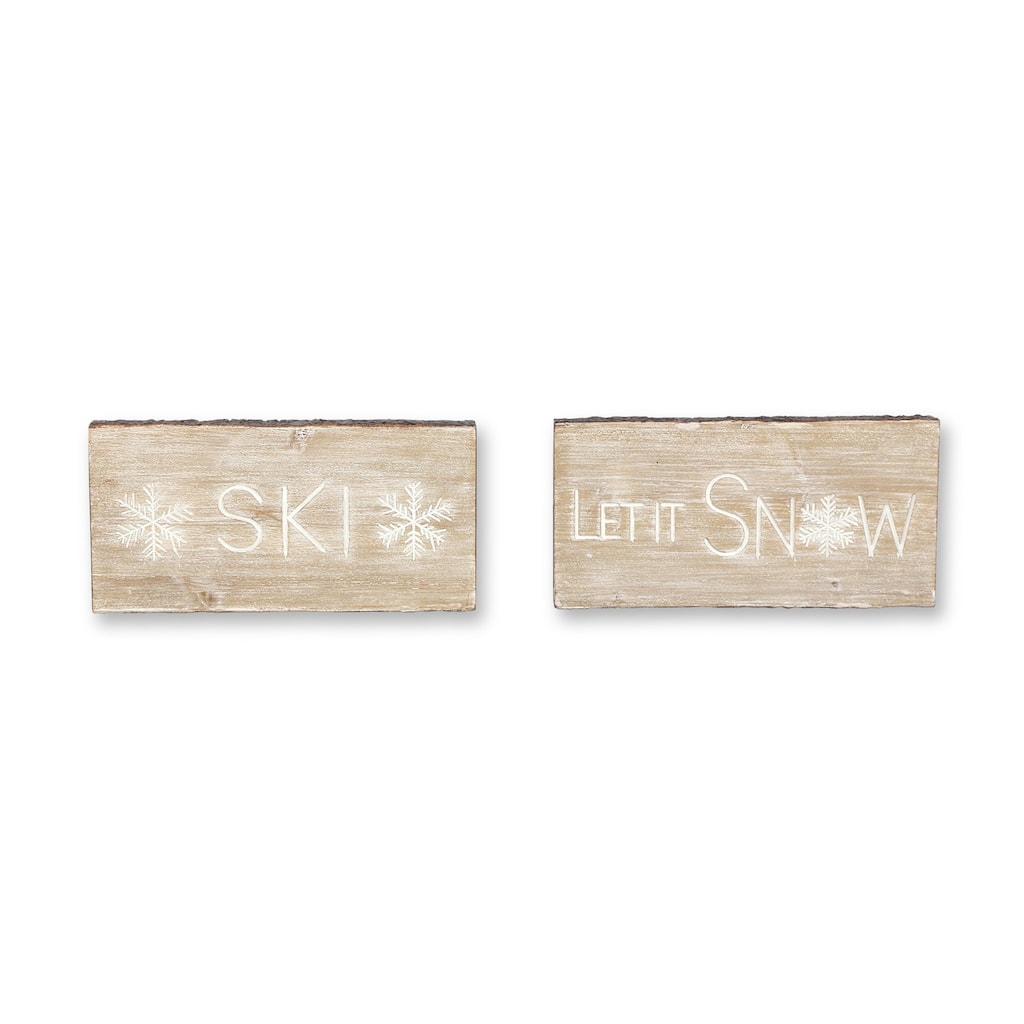 Set of 2 "Let It Snow" and "Ski" Christmas Plaques 15.75"