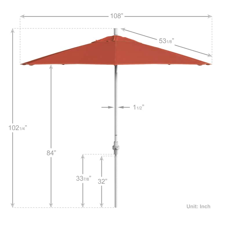 California Umbrella 9' Rd Patio Umbrella White Aluminum Frame Fiberglass Ribs Crank Lift Collar Tilt, Olefin Royal Blue Fabric