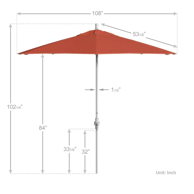 California Umbrella 9' Rd.Crank Lift, Collar Tilt, Aluminum Pole, /Fiberglass Rib Patio Umbrella, White Finish, Olefin Fabric
