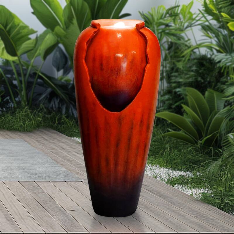 30.7" High Concrete Jar Water Fountain Outdoor, Garden Vase Water Feature - 30.7"H