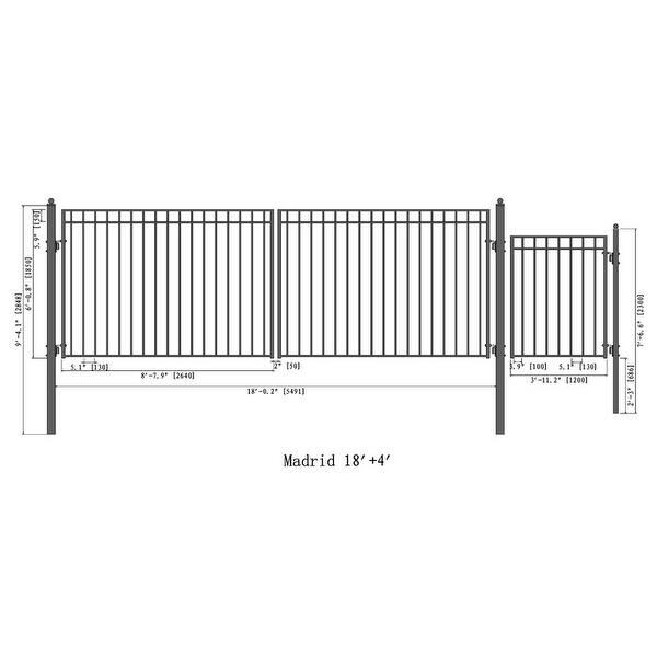 ALEKO Dual Swing Steel Driveway Gate 18 ft Madrid Style with Pedestrian ...