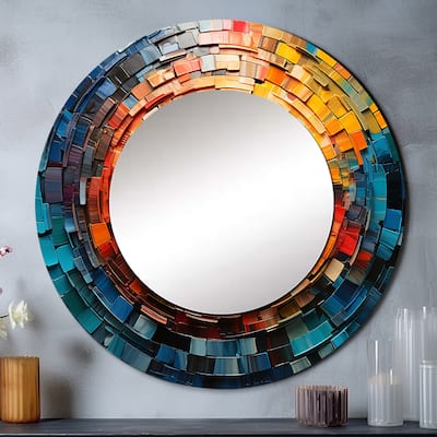 Designart "Colorful Vinyl Record Vinyl Mosaic III" Music Round Mirror Wall Decor Modern Multi-Color Round Printed Mirror