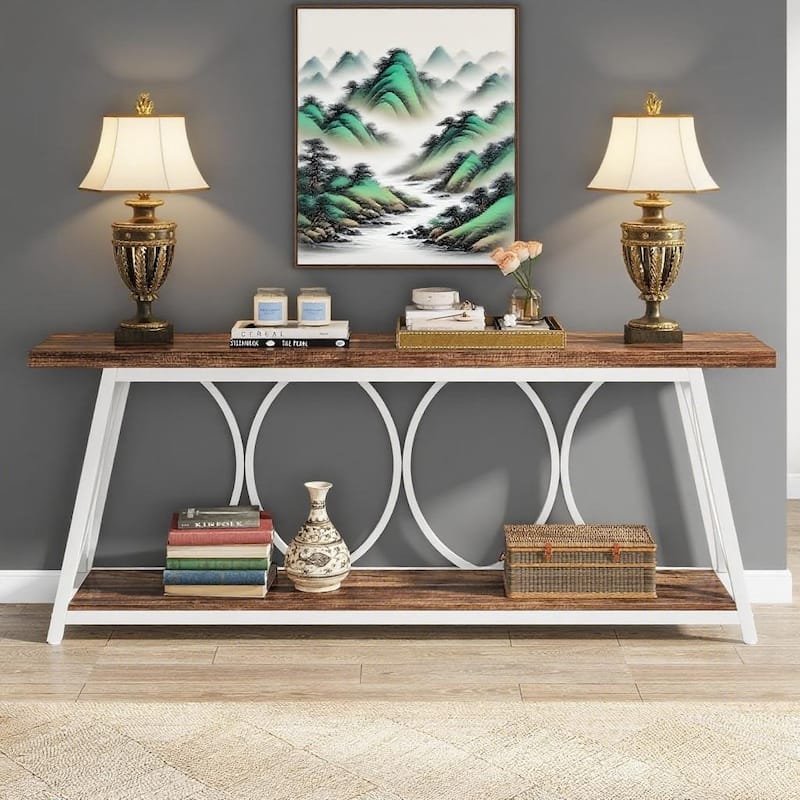 Particle Board Console Table Metal Frame with Shelf - 70.87” L x 11.81” W x 31.5” H