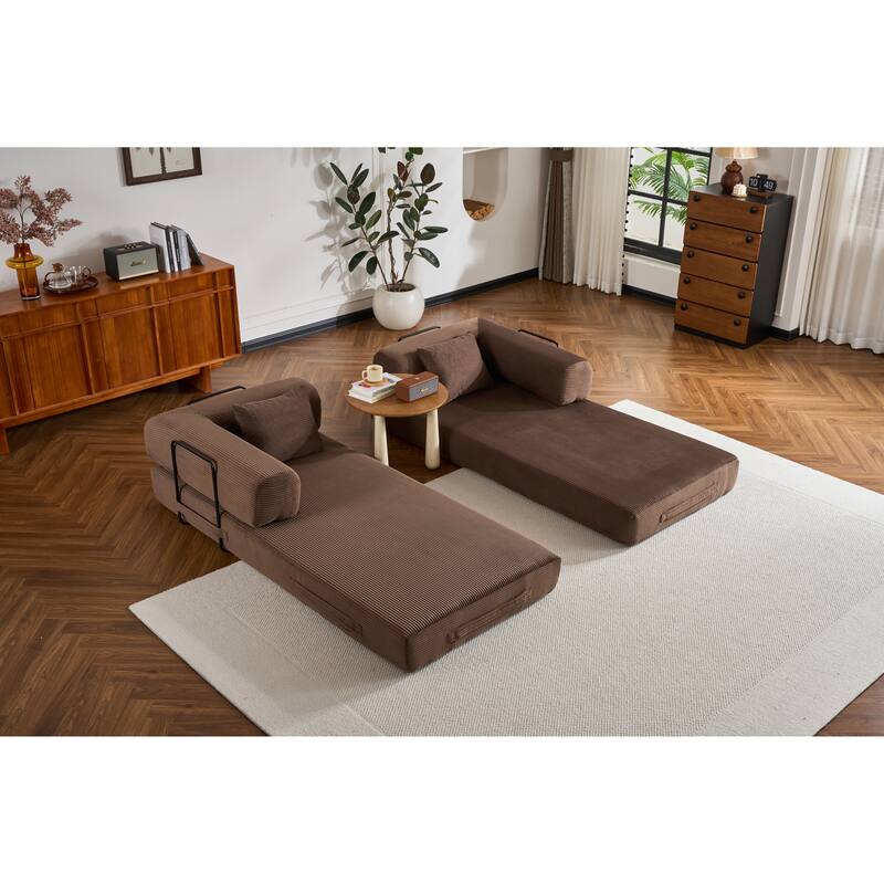 Convertible Sleeper Sofa Bed with Pillow, Modern Corduroy Folding Mattress Couch, Floor Sofa Lounge for Compact Spaces
