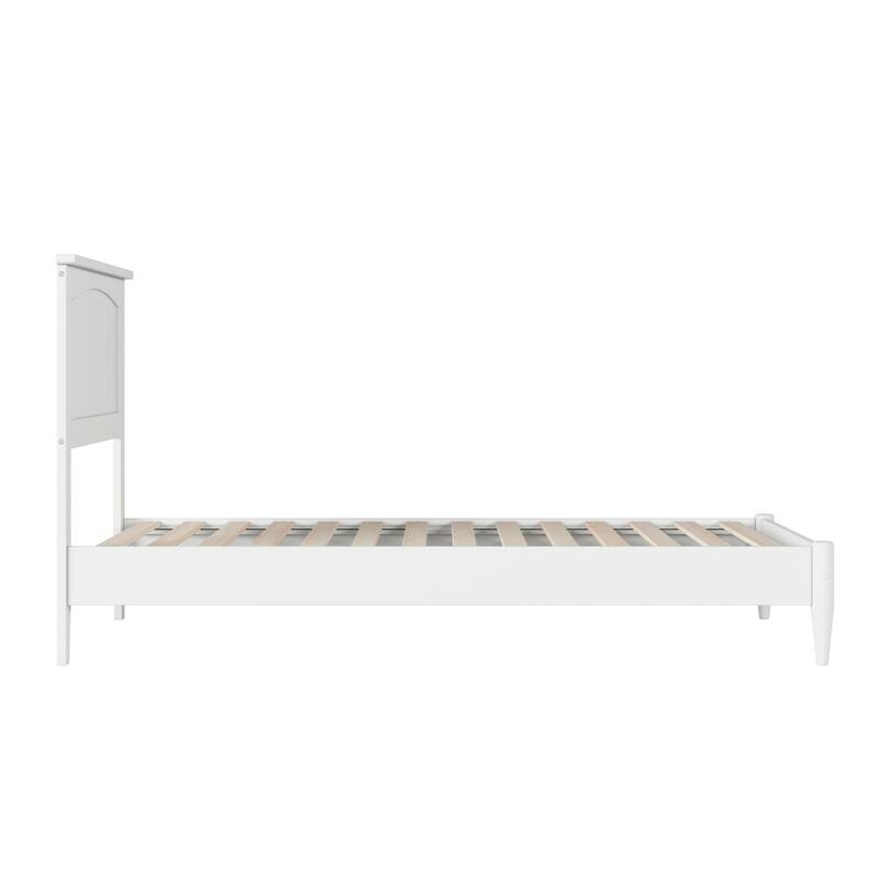 Low Profile Wood Platform Bed - Twin Size, USB Charger, Modern Design, Solid Frame, White Finish
