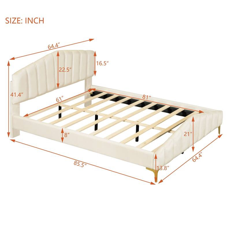 Queen Size Velvet Platform Bed with Metal Bed Leg
