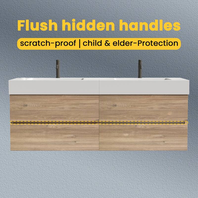 Wall Mounted Bathroom Vanity with Solid Surface Sink and Soft Drawers