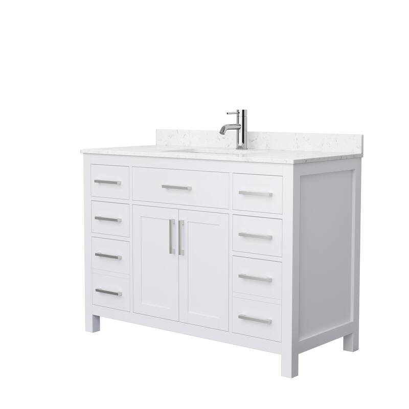 Beckett 48 Inch Single Vanity, Cultured Marble Top - White, Nickel Trim, Carrara Cultured Marble Top