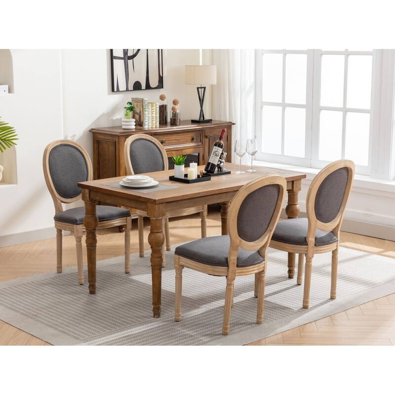 Fabric Dining Chairs Set of 2, Wooden Kitchen Side Chairs, Upholstered Dining Chairs with Oval Back & Solid Wood Frame