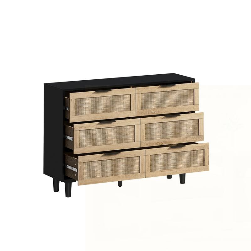 6-Drawers Rattan Storage Cabinet - 43.31"Black