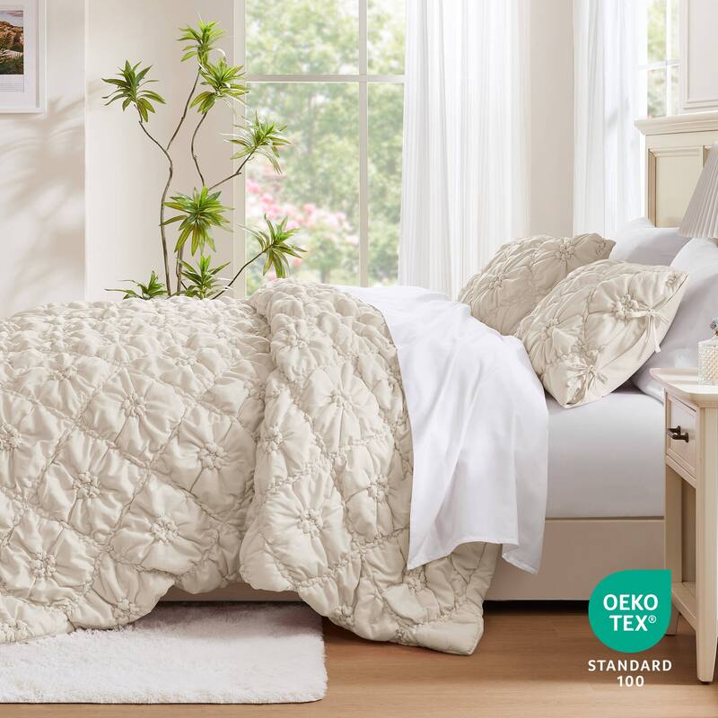 Rossetta 3-Piece King Extured Floral Cozy Puffy Design Comforter Set