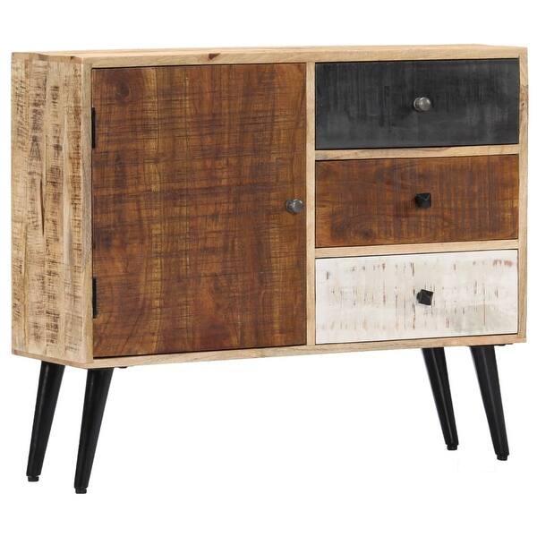 Medium Brown Solid Mango Wood Finish Sideboard With 6 Easy Sliding Drawers