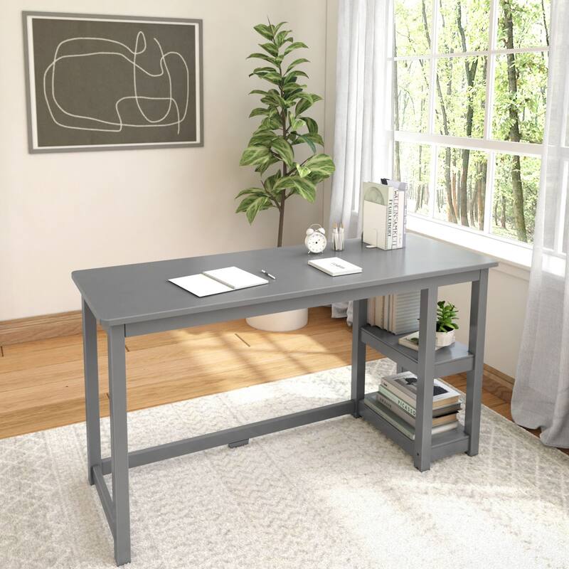 Plank and Beam Desk with Bookshelves - Grey