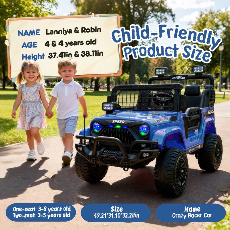24V 2-seater Kids Ride On Electric Truck Car W/Parents Control, 2wd, Four-wheel Suspension, 8.66in Ground Clearance