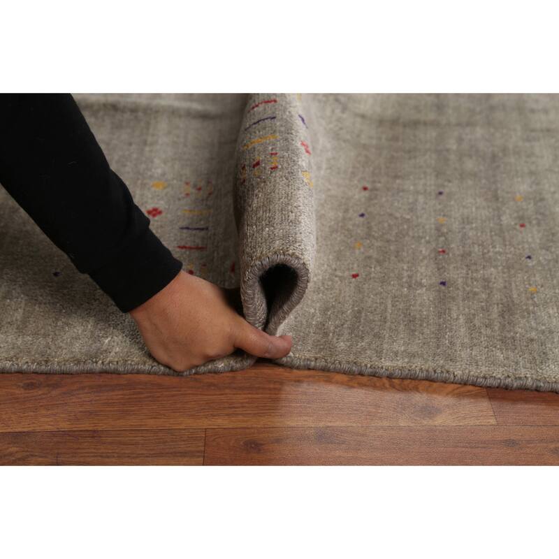Striped Green Gabbeh Oriental Area Rug Handmade Tribal Wool Carpet - 7'9"x 9'7"