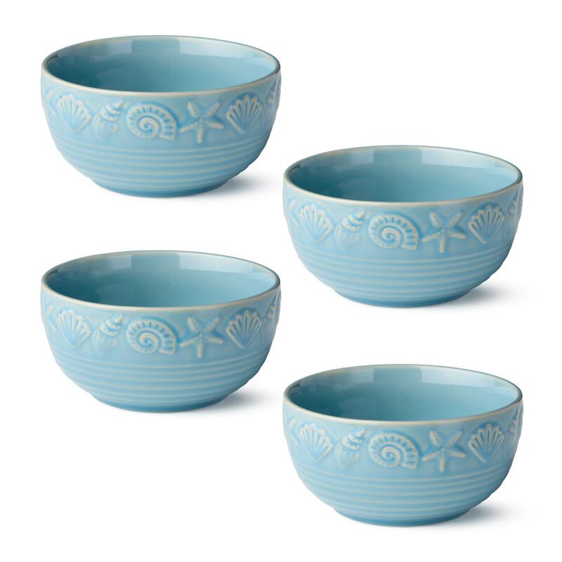 Certified International Coastline Blue 6" Ice Cream/Dessert Bowls, 24 oz., Set of 4 - 6.00"L x 6.00"W x 3.00"H