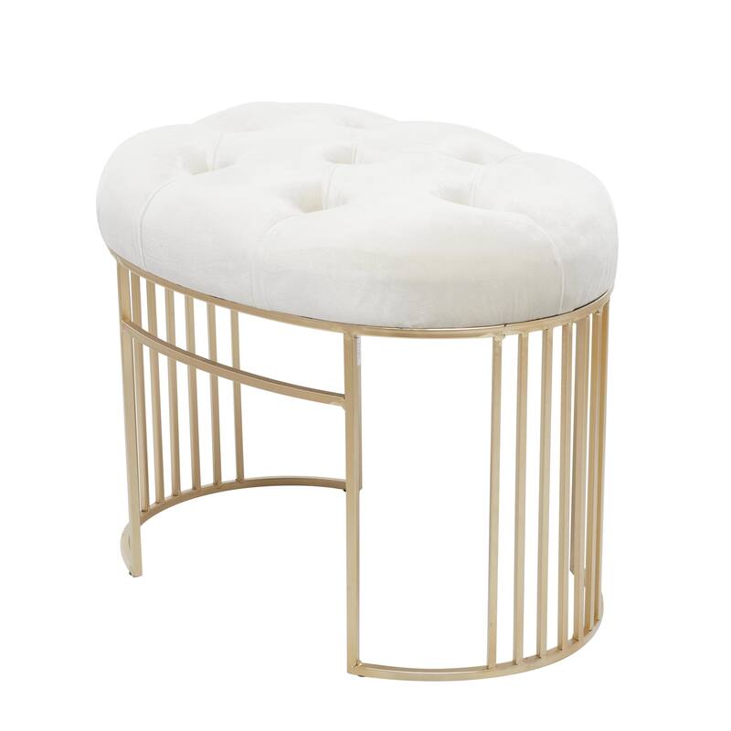 White, Black or Gray Velvet Tufted Home Bench with Gold Metal Legs