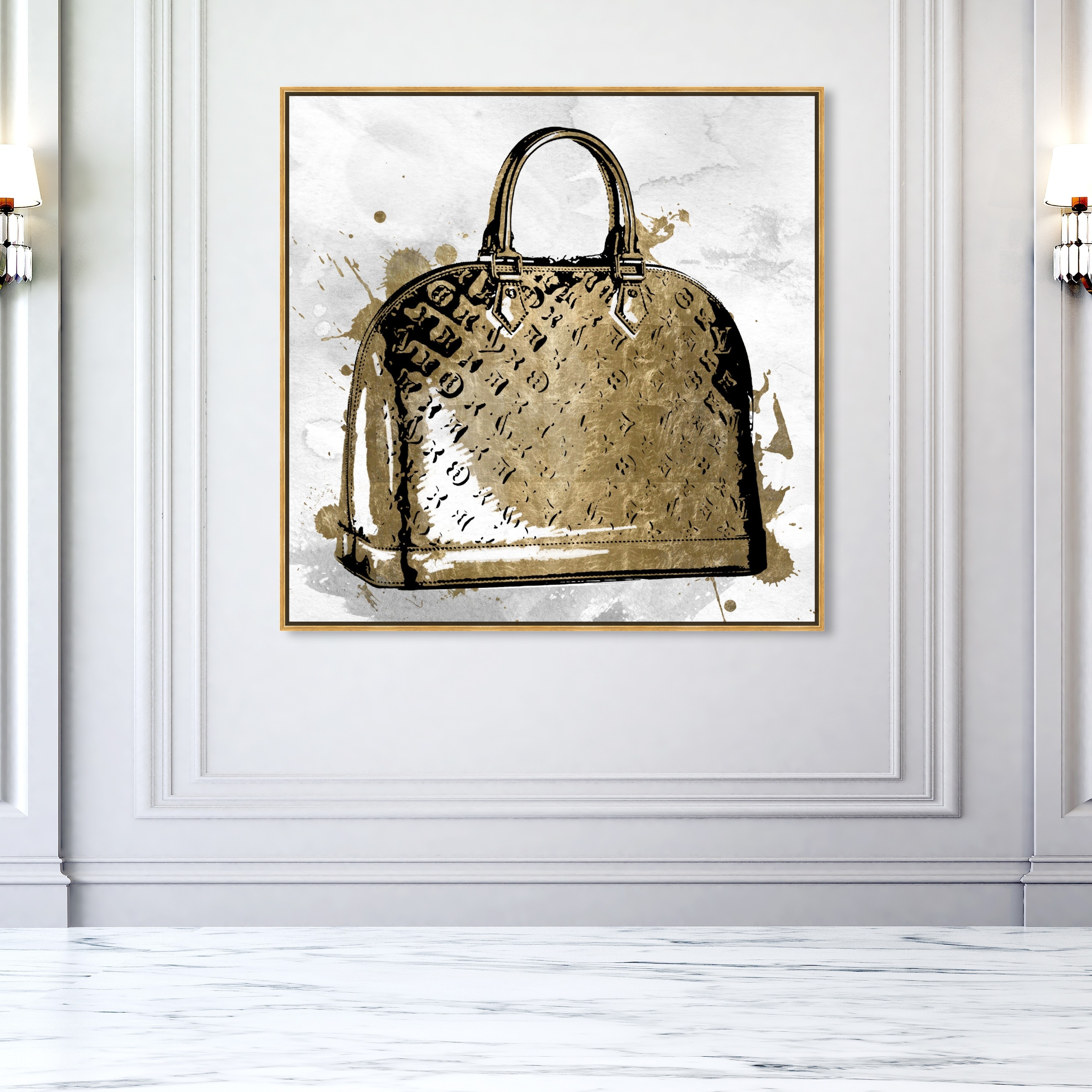 Oliver Gal 'LV Gold' Fashion and Glam Wall Art Framed Canvas Print Handbags  - Gold, White - On Sale - Bed Bath & Beyond - 31794545