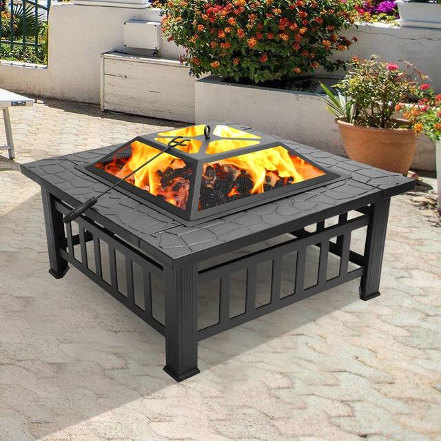 Metal Portable 32-inch Courtyard Fire Pit with Accessories - Black