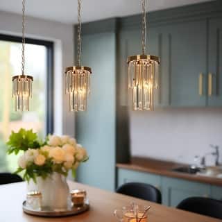Modern Crystal 1-Light Gold Pendant Light for Kitchen Island Dining Room