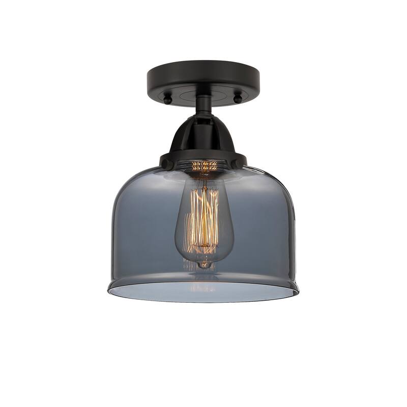 Innovations Lighting Nouveau 2 Bell - 1 Light 8" Semi-Flush Mount - Matte Black/Light Smoke