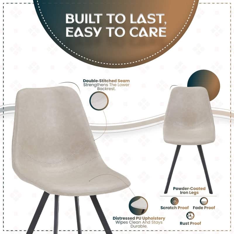 Markley Modern Ergonomic Leather Dining Chair with Black Steel Legs, Scratch-Resistant & Comfortable Kitchen Chair