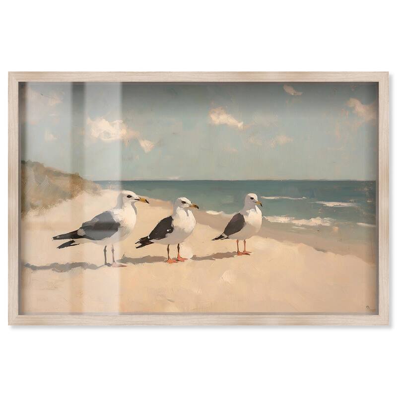 Seagulls at the Beach I Shadowbox by Art Remedy - Natural - 36" x 24"