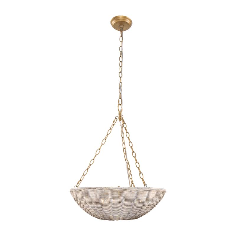 Beige Rattan 3-Light Coastal Woven Wicker Convertible Chandelier Light - 19.68" fixture width x 23.42" fixture height