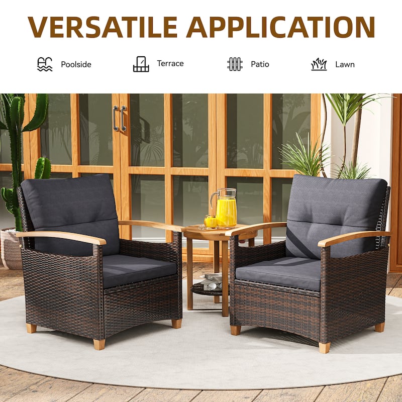 Wicker Bistro Set with Soft Cushions Comfort and Natural Aesthetics - 3 Pcs