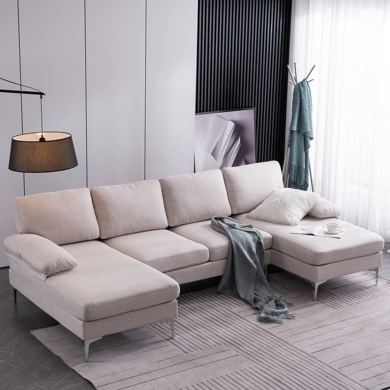 U-Shaped Fabric With Two Imperial Concubine Iron Feet 4 Sectional Sofas - Beige