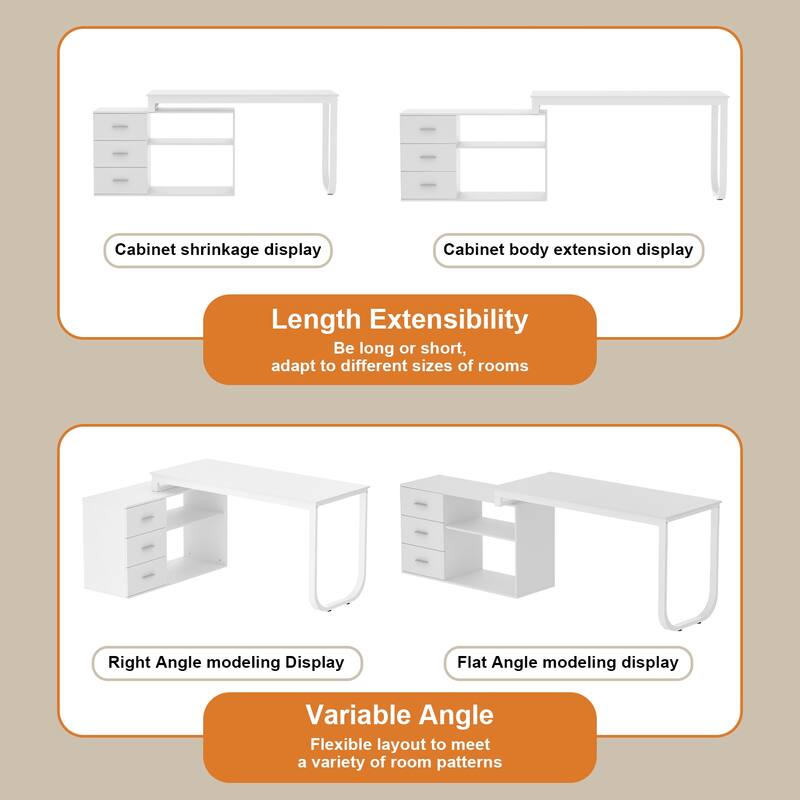 55" L Shaped Desk Writing Computer Desk Storage Workstation 5 Colors