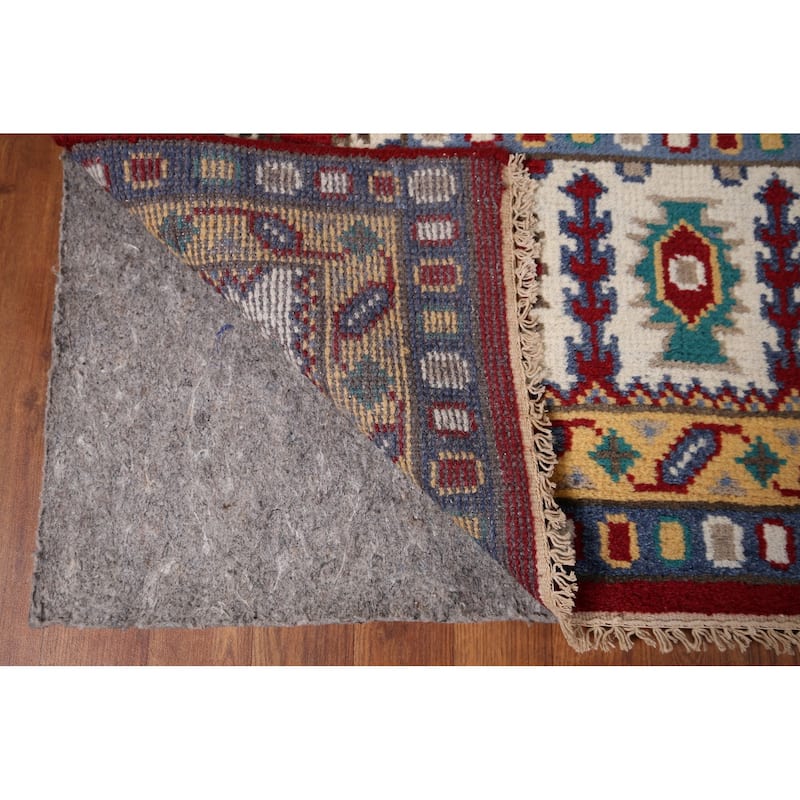 Geometric Kazak Area Rug Hand-Knotted Blue Oriental Wool Carpet - 8'10" x 11'8"