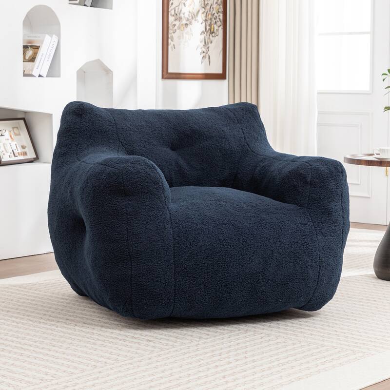 Teddy Fabric Bean Bag Chair, High Density Foam Bean Bag Sofa, Comfy Fluffy Lazy Sofa Chair Living Room, Bedroom - Dark Blue