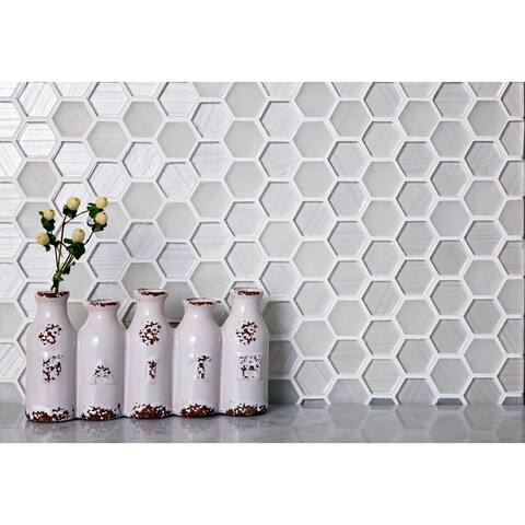 Apollo Tile 5 pack 11.6-in x 12-in White Polished and Matte Finished Hexagon Glass Mosaic Tile (4.83 Sq ft/case)