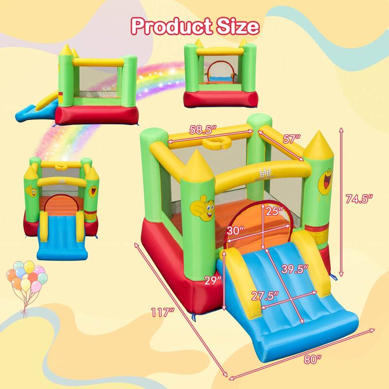 Kids Inflatable Bounce House Smiley Bouncy Castle Blower Excluded - Multicolor