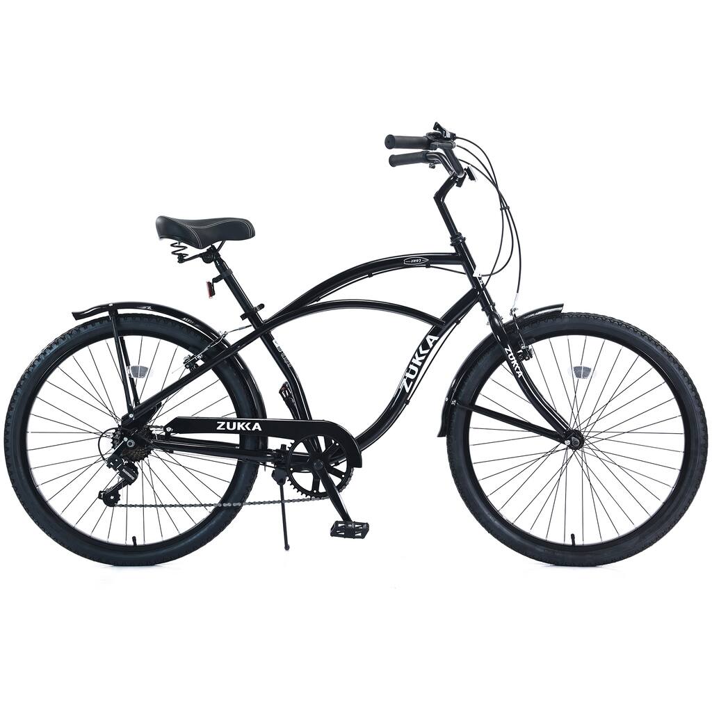 Beach Cruiser Bike, 26 Inch Commuter Bicycle, 7-Speed/Front & Rear Fenders, Comfortable City Bikes, Ergonomic Upright Design
