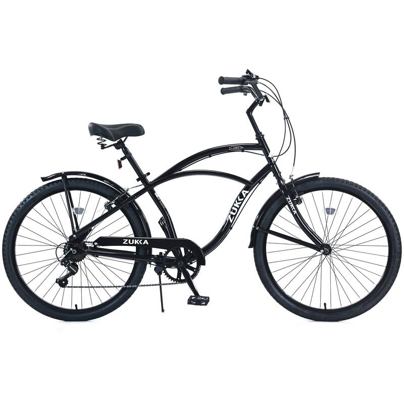 Beach Cruiser Bike, 26 Inch Commuter Bicycle, 7-Speed/Front & Rear Fenders, Comfortable City Bikes, Ergonomic Upright Design - Black