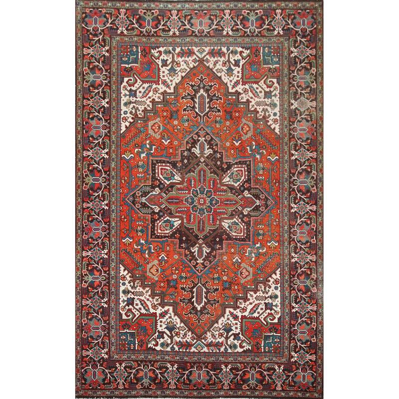 Hand Knotted Oriental 100% Wool Carpet Traditional Medallion Red Heriz Area Rug - 10' 7'' X 7' 2''