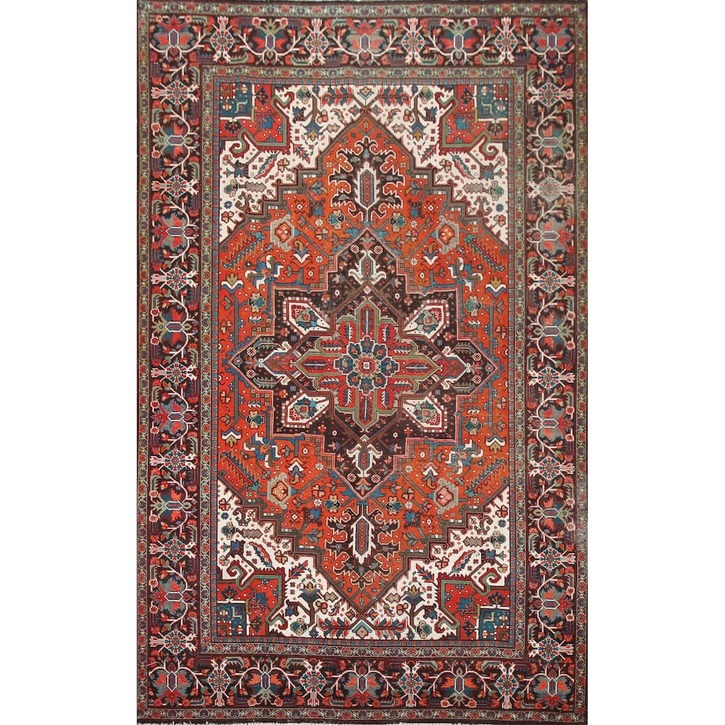 Hand Knotted Oriental 100% Wool Carpet Traditional Medallion Red Heriz Area Rug - 10' 7'' X 7' 2''