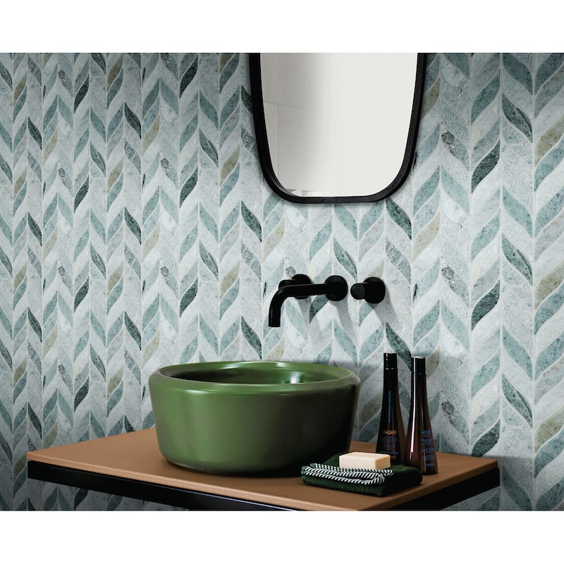 Ming Green Leaf Pattern Marble Mosaic Wall & Floor Tile - 1 Case (10 Sheets)
