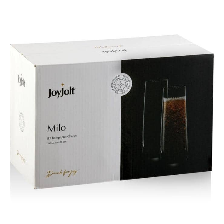 JoyJolt Milo 9.4 oz Champagne Glasses Set of 8 flute Glasses - 9.4 oz